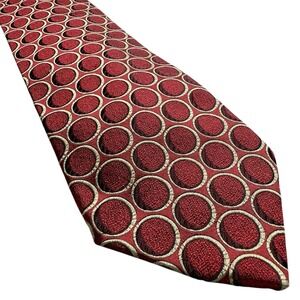 Ermenegildo Zegna Neck‎ Tie Men's Red 100% Silk Polka Dots Taupe Circle Italy